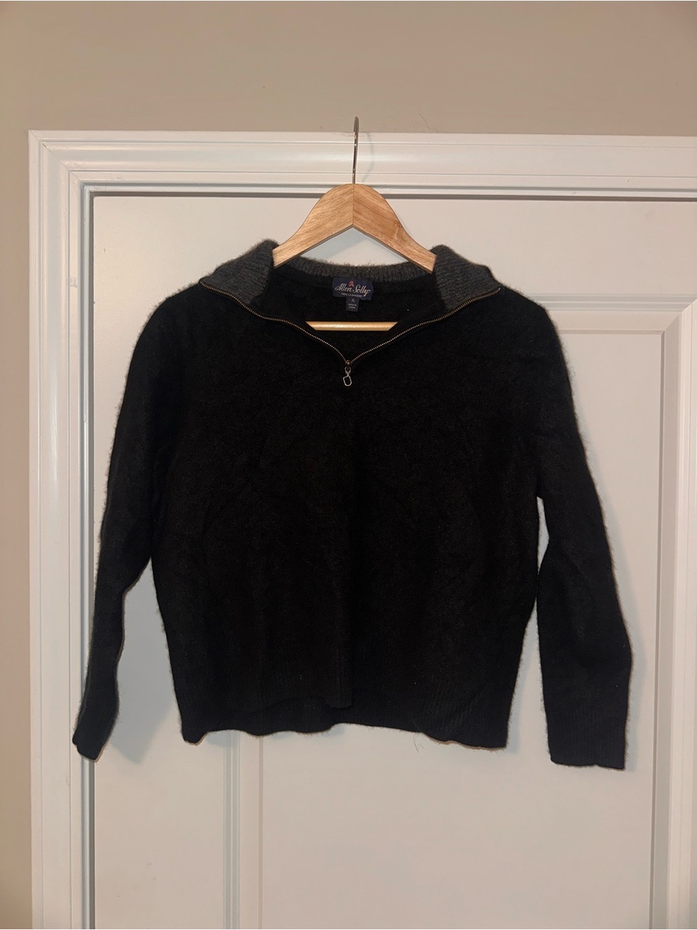 Allen Solly Kids Black Zip-Neck Sweater with Gray Contrast Collar